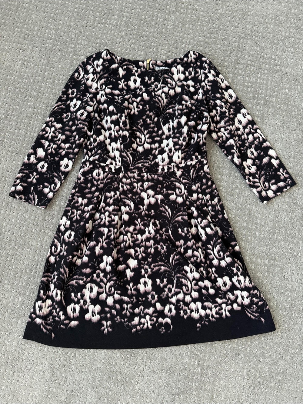 Eliza J Black and Blush Abstract Print Dress with Gold Zipper